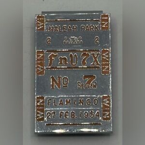Hialeah Race Track Money Clip 7th Race February 27, 1954 “Flamingo” Chrome Vtg‎